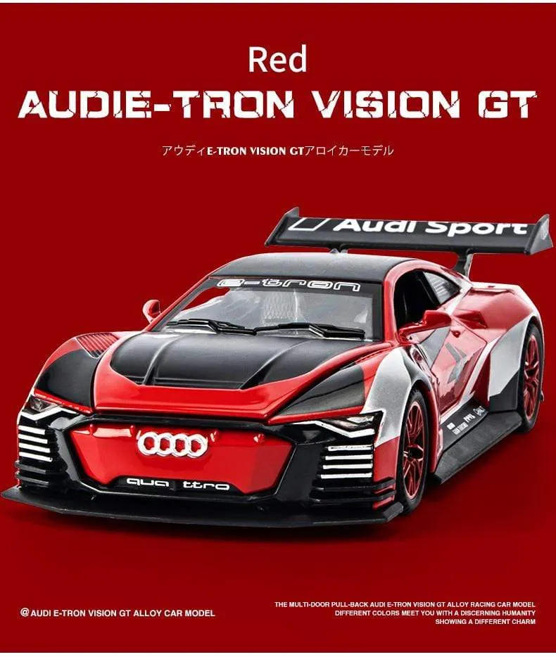 1:32 Audi car model GT Le Mans racing simulation alloy pull back sound and light door children's metal toy car Birthday boy gift