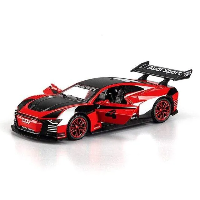 1:32 Audi car model GT Le Mans racing simulation alloy pull back sound and light door children's metal toy car Birthday boy gift