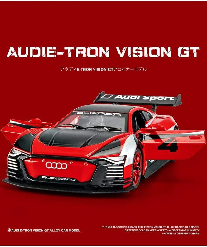 1:32 Audi car model GT Le Mans racing simulation alloy pull back sound and light door children's metal toy car Birthday boy gift