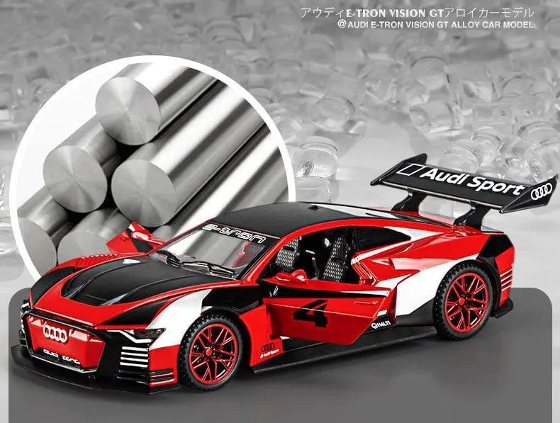 1:32 Audi car model GT Le Mans racing simulation alloy pull back sound and light door children's metal toy car Birthday boy gift