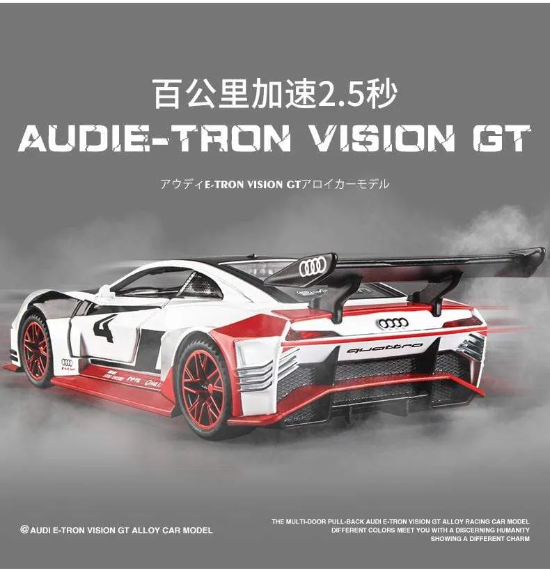 1:32 Audi car model GT Le Mans racing simulation alloy pull back sound and light door children's metal toy car Birthday boy gift