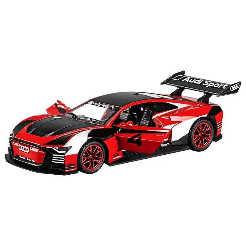 1:32 Audi car model GT Le Mans racing simulation alloy pull back sound and light door children's metal toy car Birthday boy gift