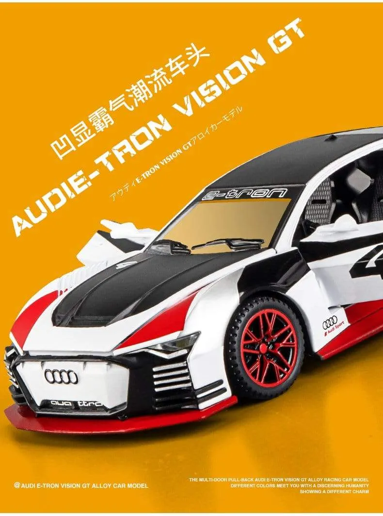 1:32 Audi car model GT Le Mans racing simulation alloy pull back sound and light door children's metal toy car Birthday boy gift