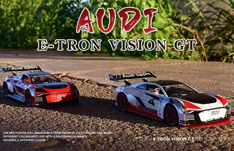 1:32 Audi car model GT Le Mans racing simulation alloy pull back sound and light door children's metal toy car Birthday boy gift