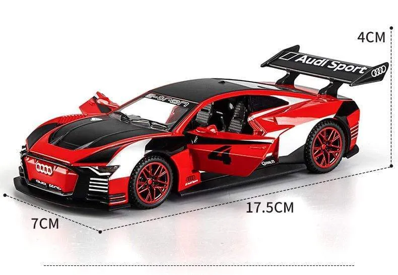 1:32 Audi car model GT Le Mans racing simulation alloy pull back sound and light door children's metal toy car Birthday boy gift