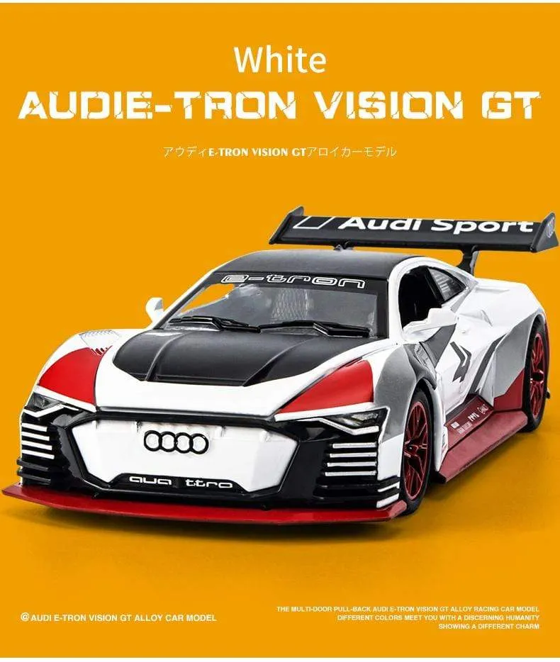 1:32 Audi car model GT Le Mans racing simulation alloy pull back sound and light door children's metal toy car Birthday boy gift