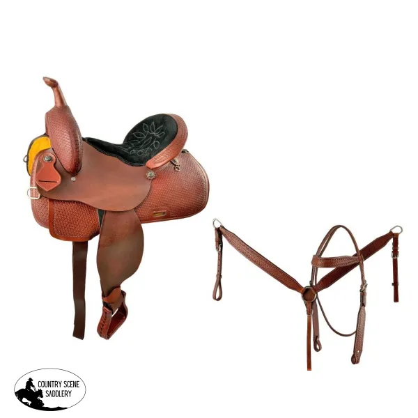 15", 16" Economy Barrel Style Saddle Set with basket stamp tooling.