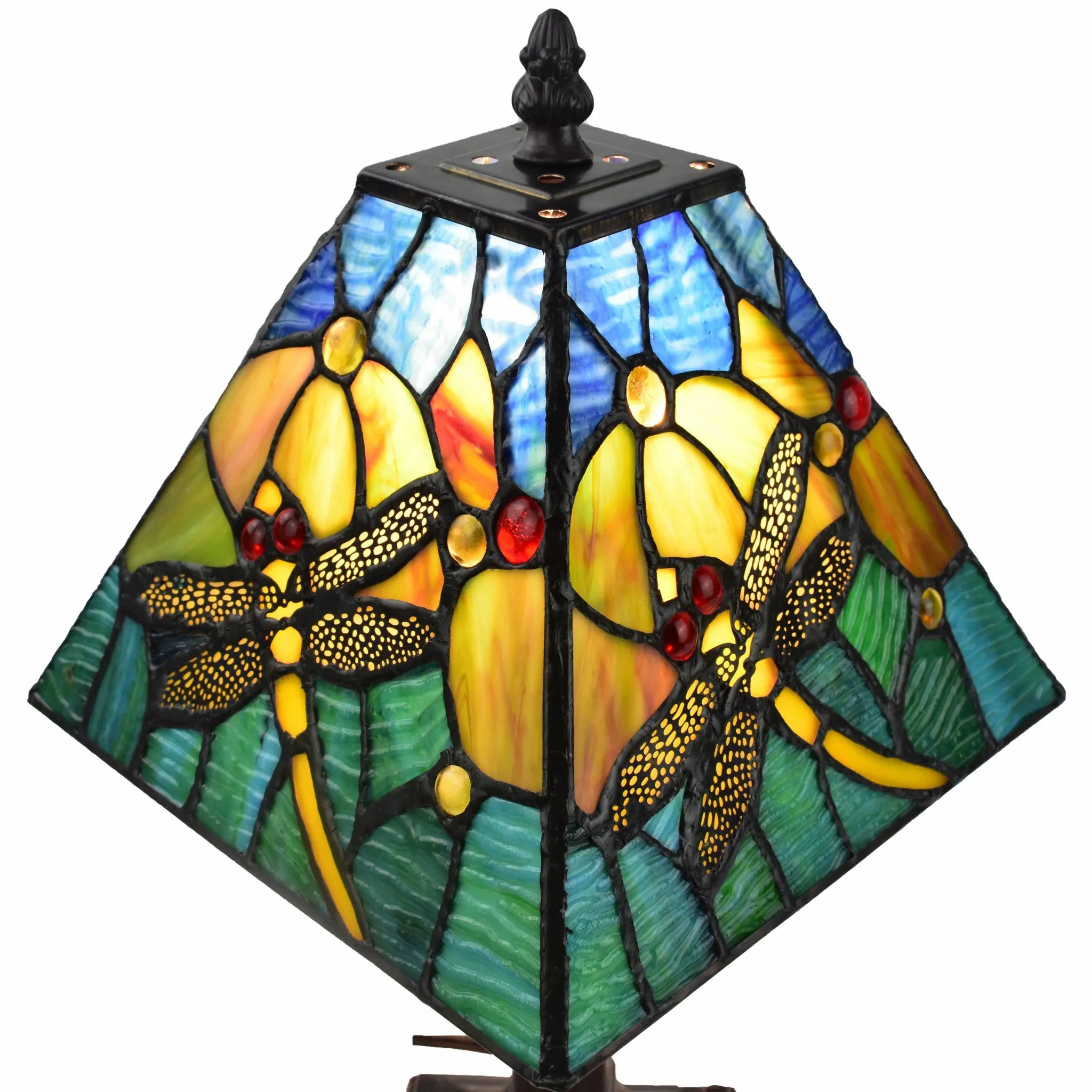 15" Tiffany Style Yellow Dragonflies Jeweled Table Lamp By Homeroots