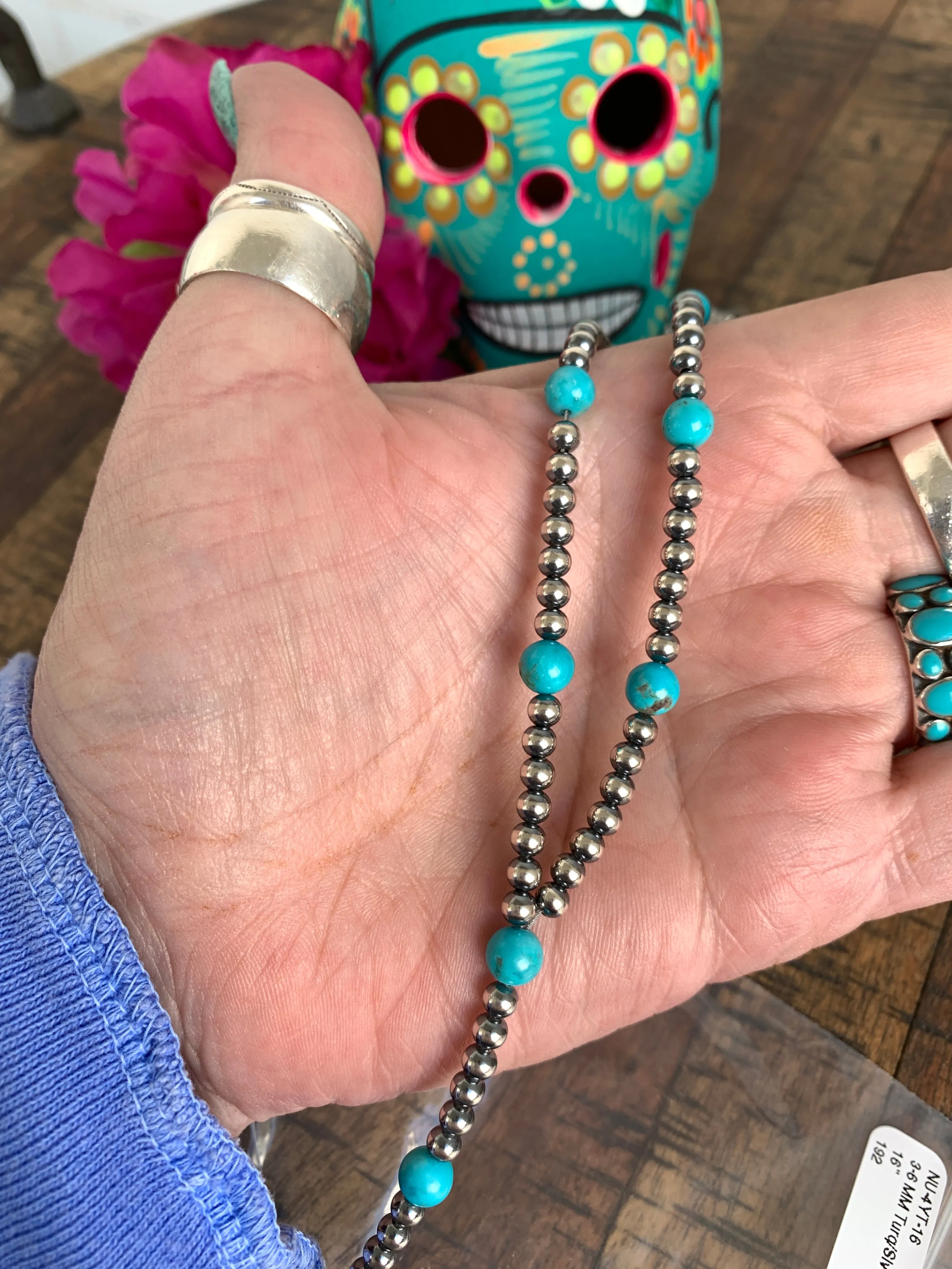 18" "Navajo Style" Sterling Pearl and Turquoise "Must Have" Necklace