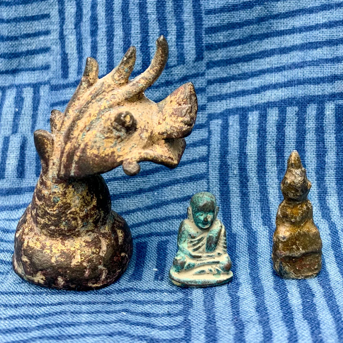 19th Century Buddha Naga Travel Worship Trio