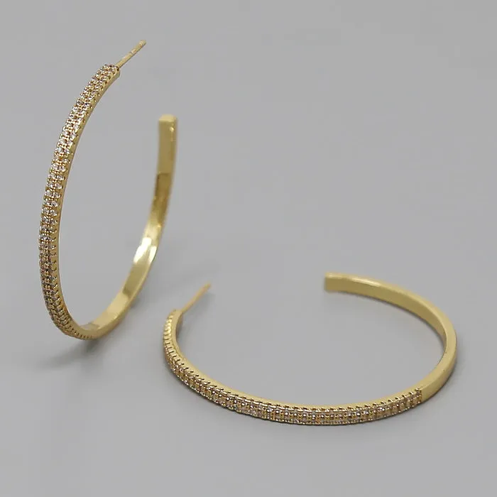 2 Row CZ Pave Gold Dipped Hoop Earrings