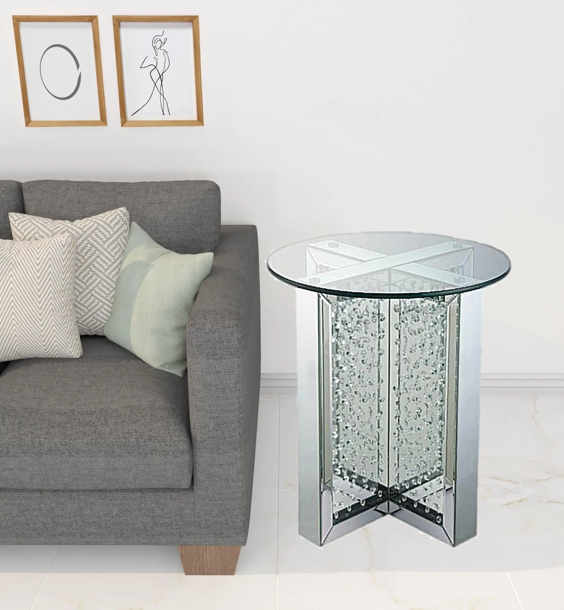 23" Clear Glass And Mirrored Round End Table With Drawer By Homeroots