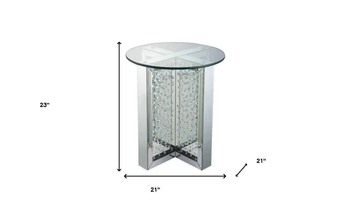 23" Clear Glass And Mirrored Round End Table With Drawer By Homeroots