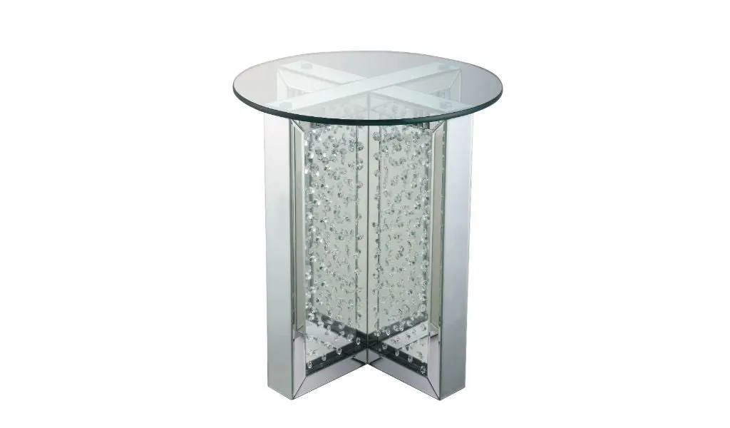 23" Clear Glass And Mirrored Round End Table With Drawer By Homeroots