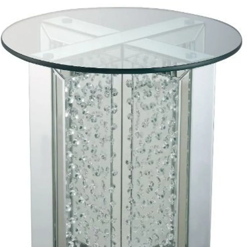 23" Clear Glass And Mirrored Round End Table With Drawer By Homeroots