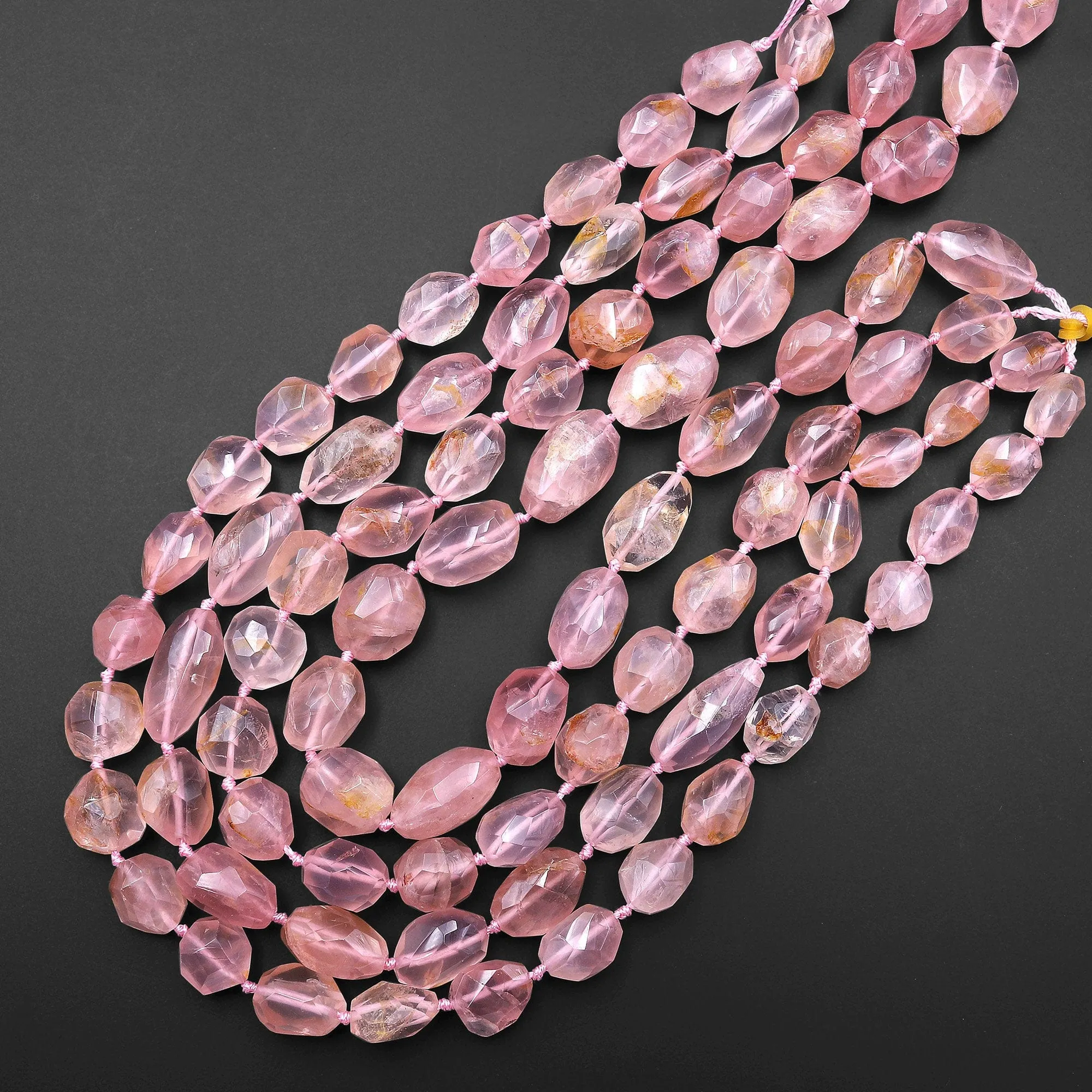 AAA Faceted Natural Rose Quartz Nugget Beads Pink Gemstone From Madagascar 15.5" Strand