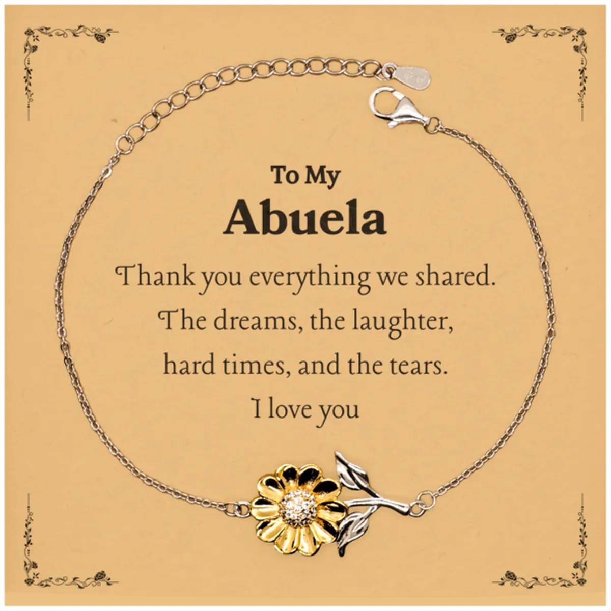 Abuela Sunflower Bracelet - Thank You for Everything - Unique Engraved Gift for Grandmother, Birthday, Holidays, and More