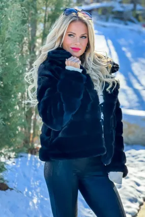 After The Slopes Open Front Faux Fur Jacket : Black