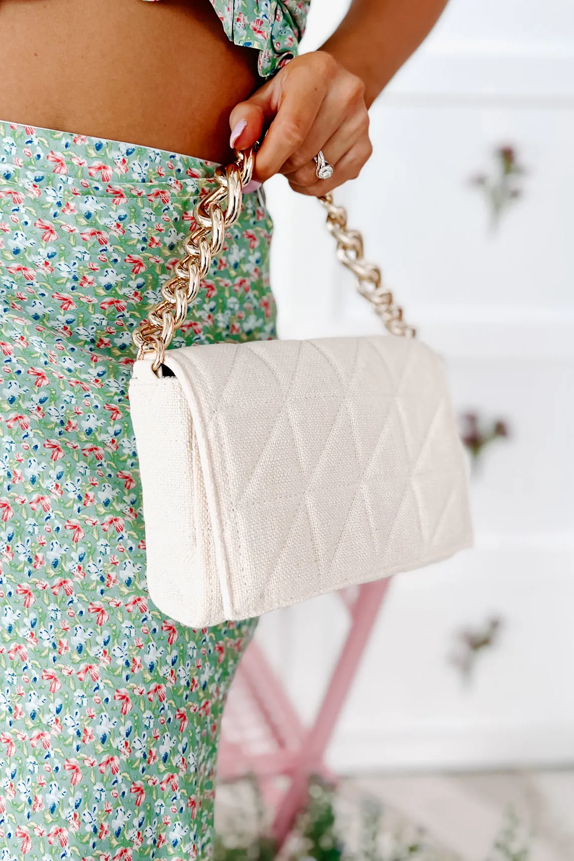 Always Chic Babe Quilted Linen Crossbody (Ivory)