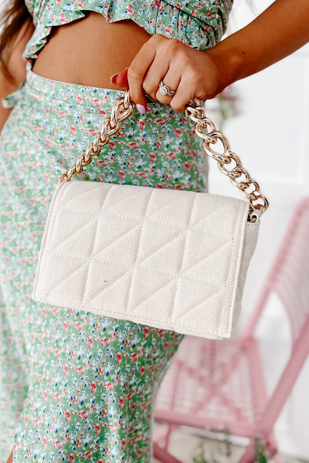 Always Chic Babe Quilted Linen Crossbody (Ivory)