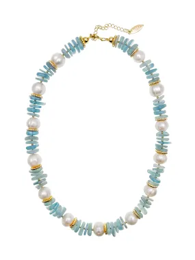 Baroque Pearls with Aquamarine Necklace JN041