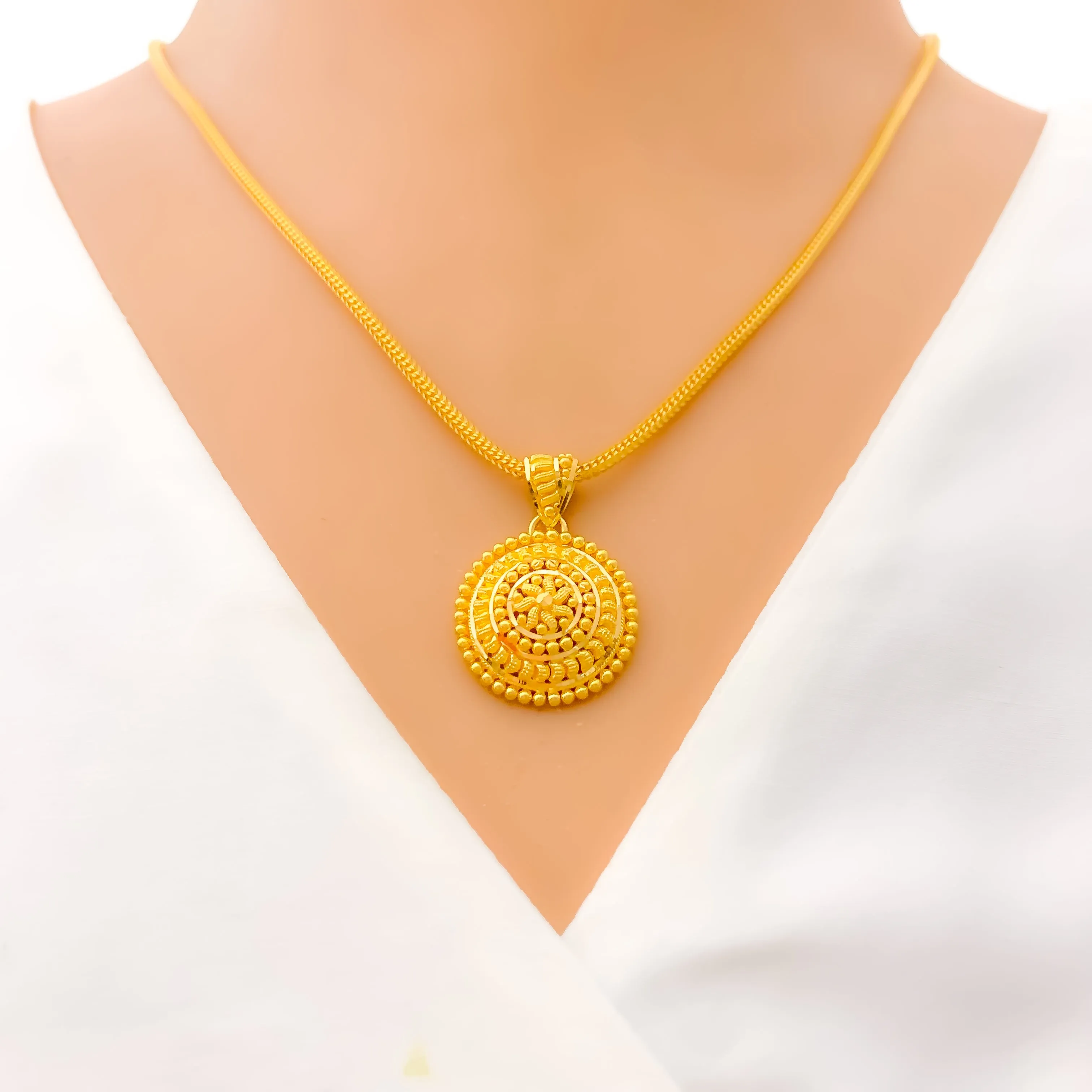 Beaded Floral Dome 22k Gold Pendant