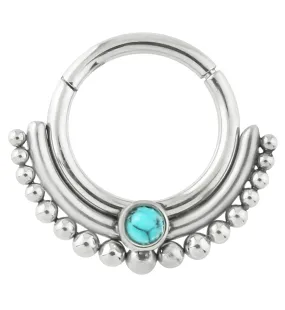 Beaded Row Howlite Turquoise Stainless Steel Hinged Segment Ring