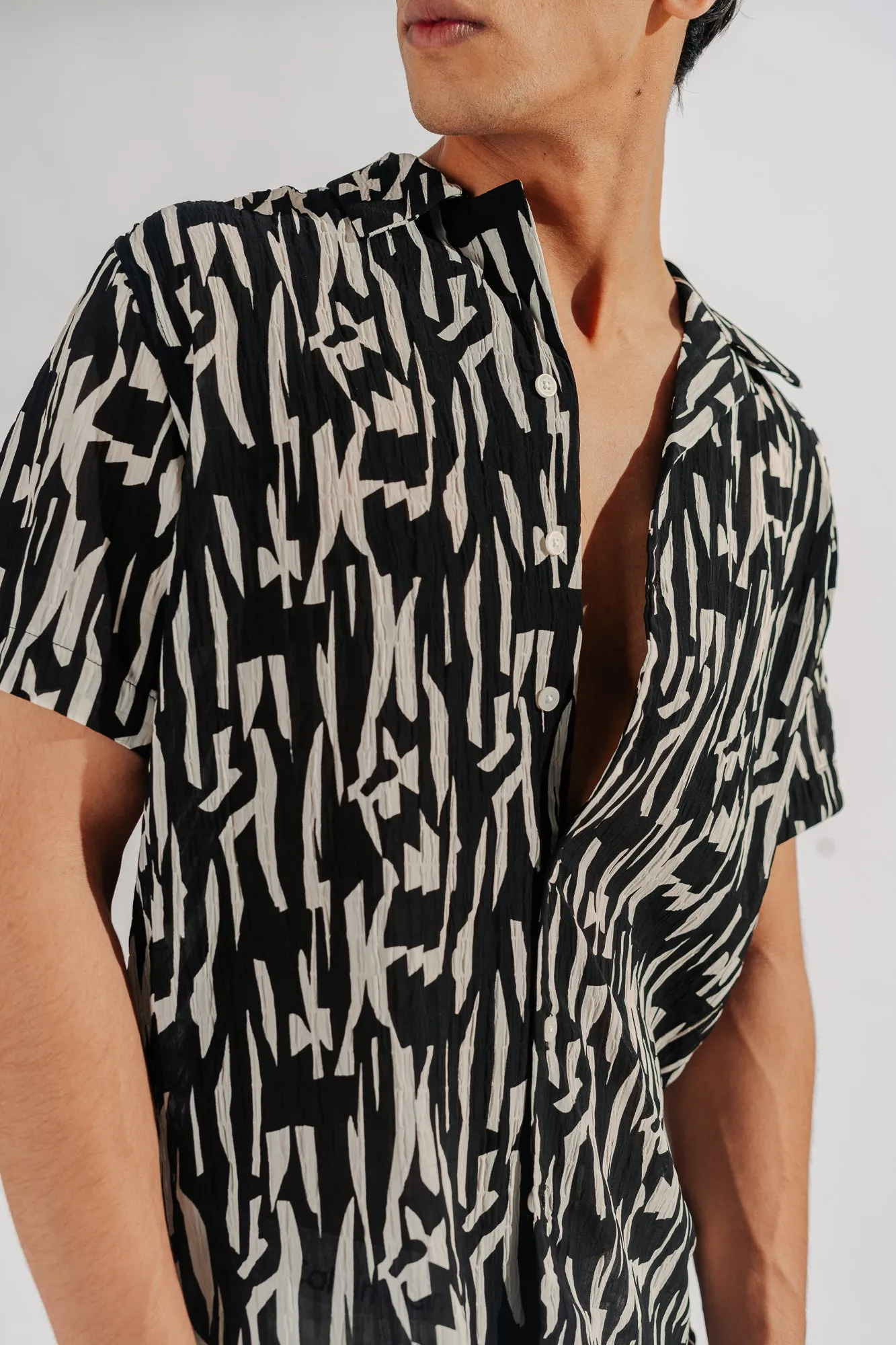 Black Abstract Print Mens Shirt