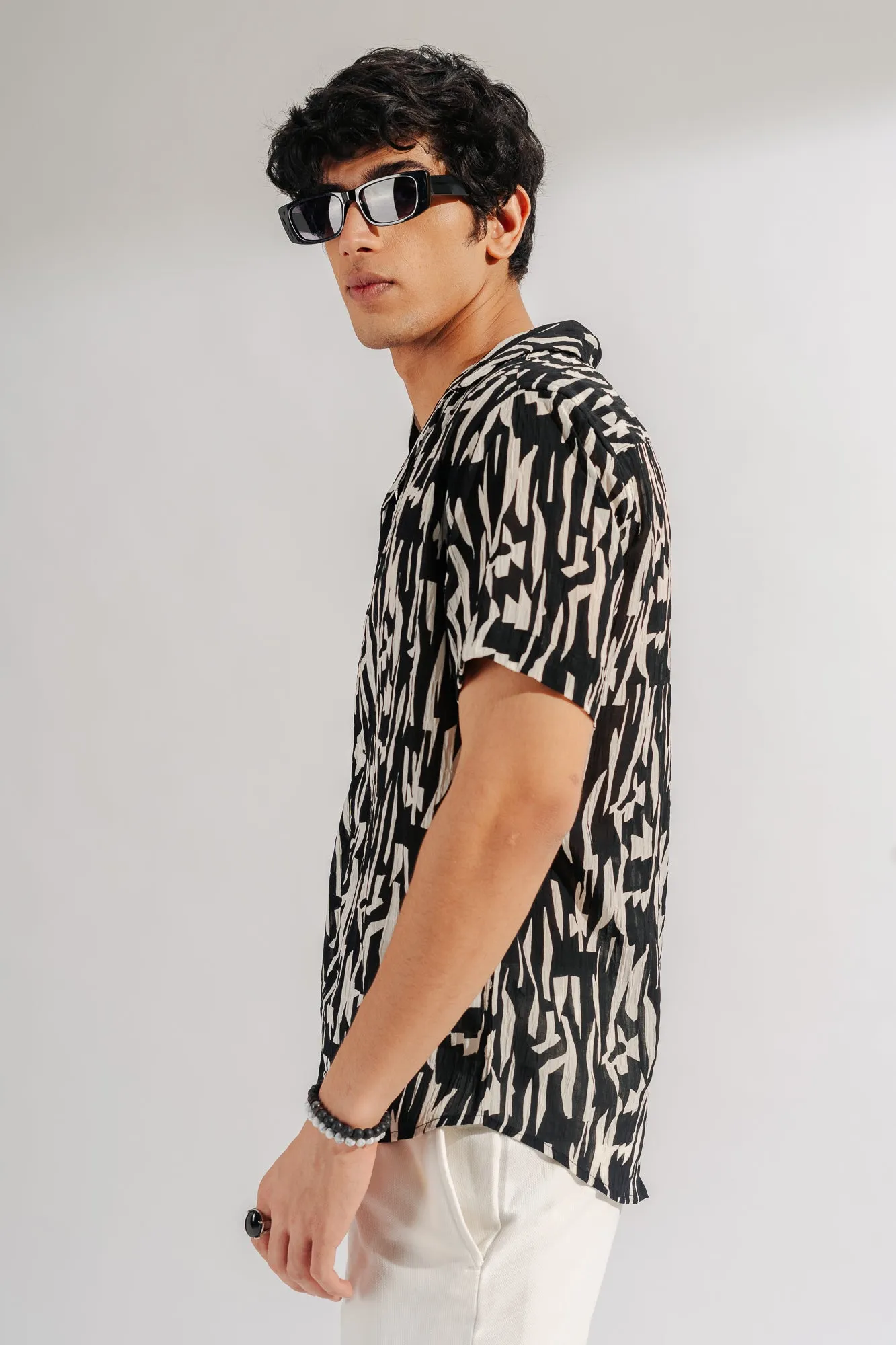 Black Abstract Print Mens Shirt