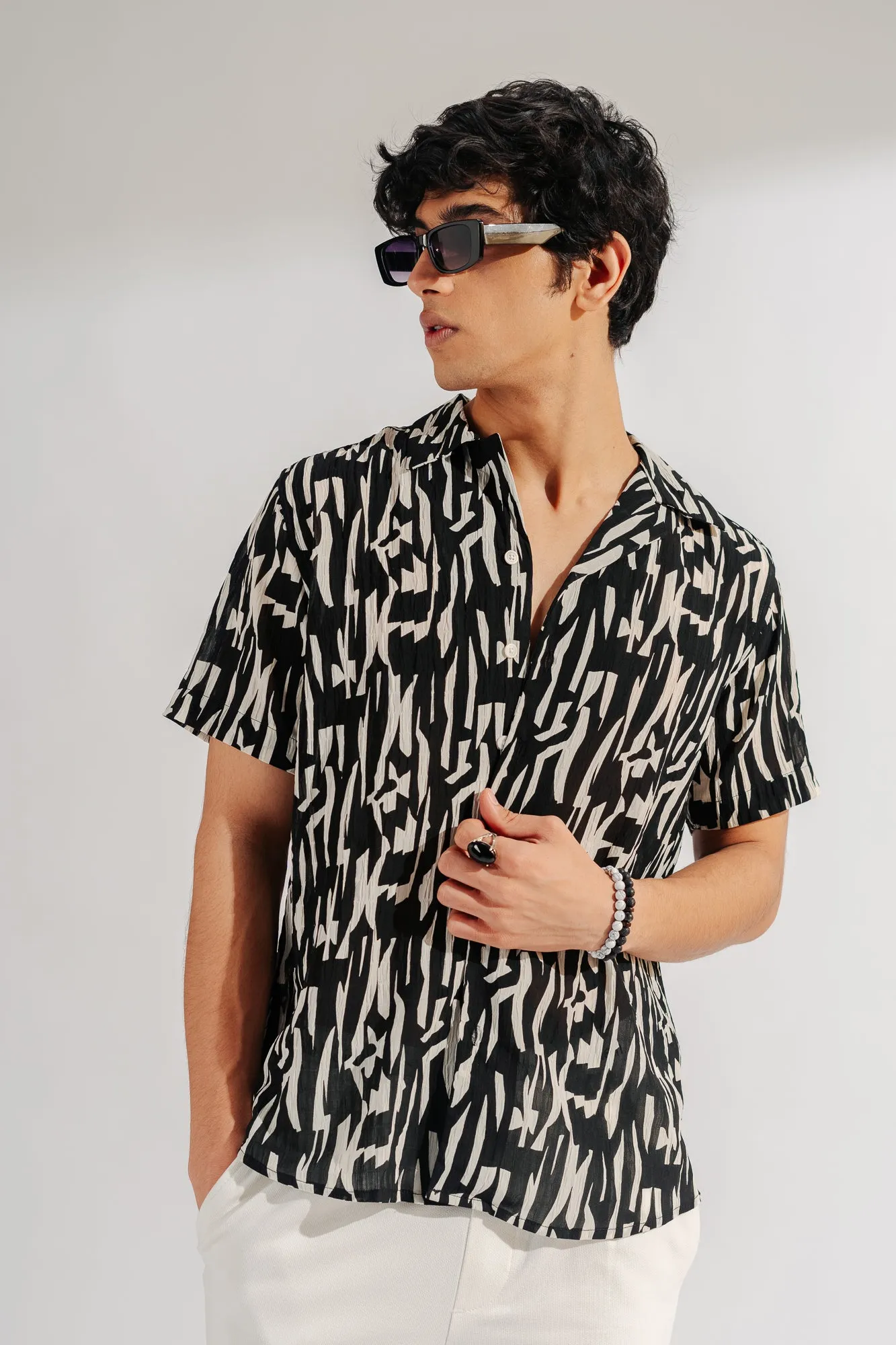 Black Abstract Print Mens Shirt