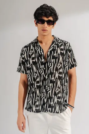 Black Abstract Print Mens Shirt