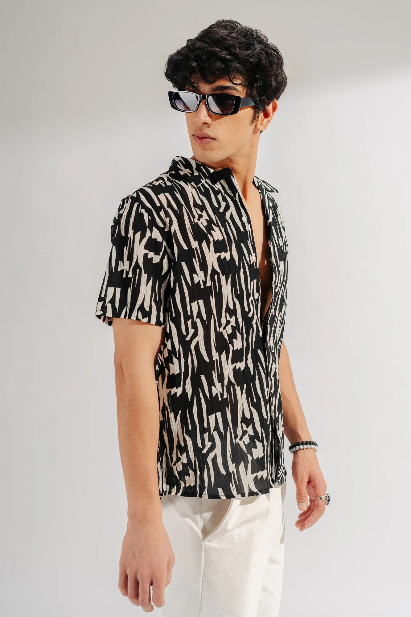 Black Abstract Print Mens Shirt