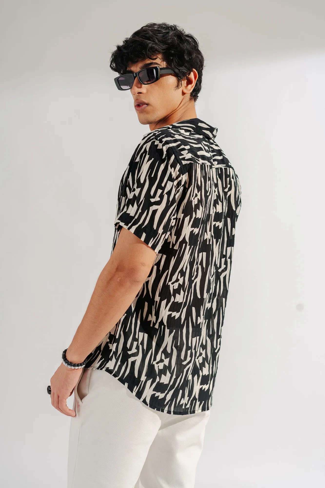 Black Abstract Print Mens Shirt