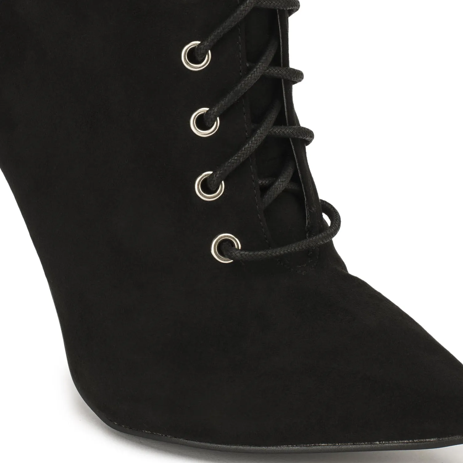 Black Faux Suede Stiletto Lace Up Ankle Boots