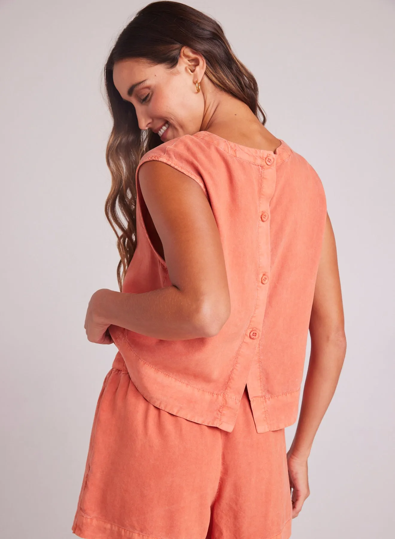 Boxy Button Back Top - Clay Oasis