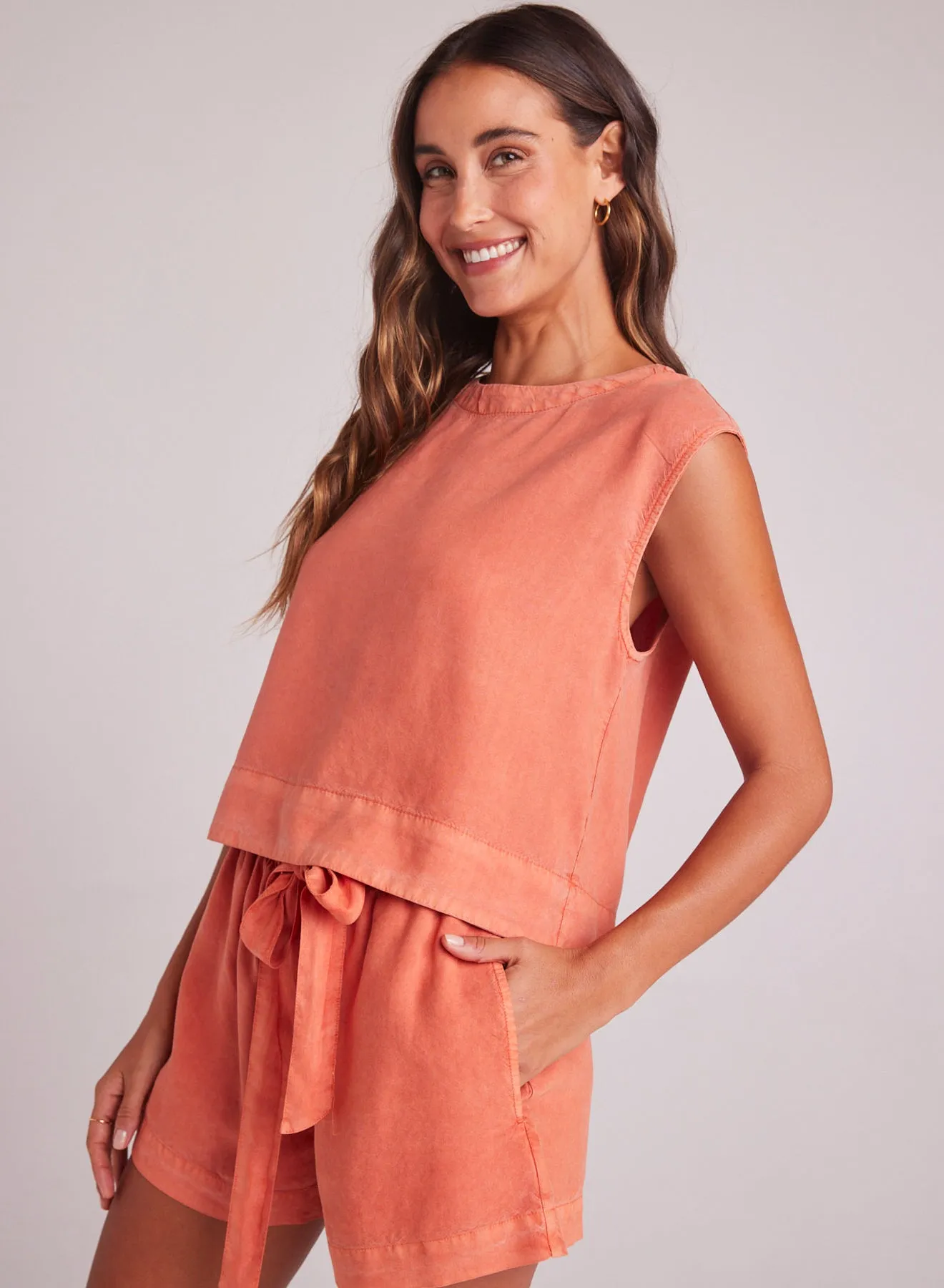 Boxy Button Back Top - Clay Oasis