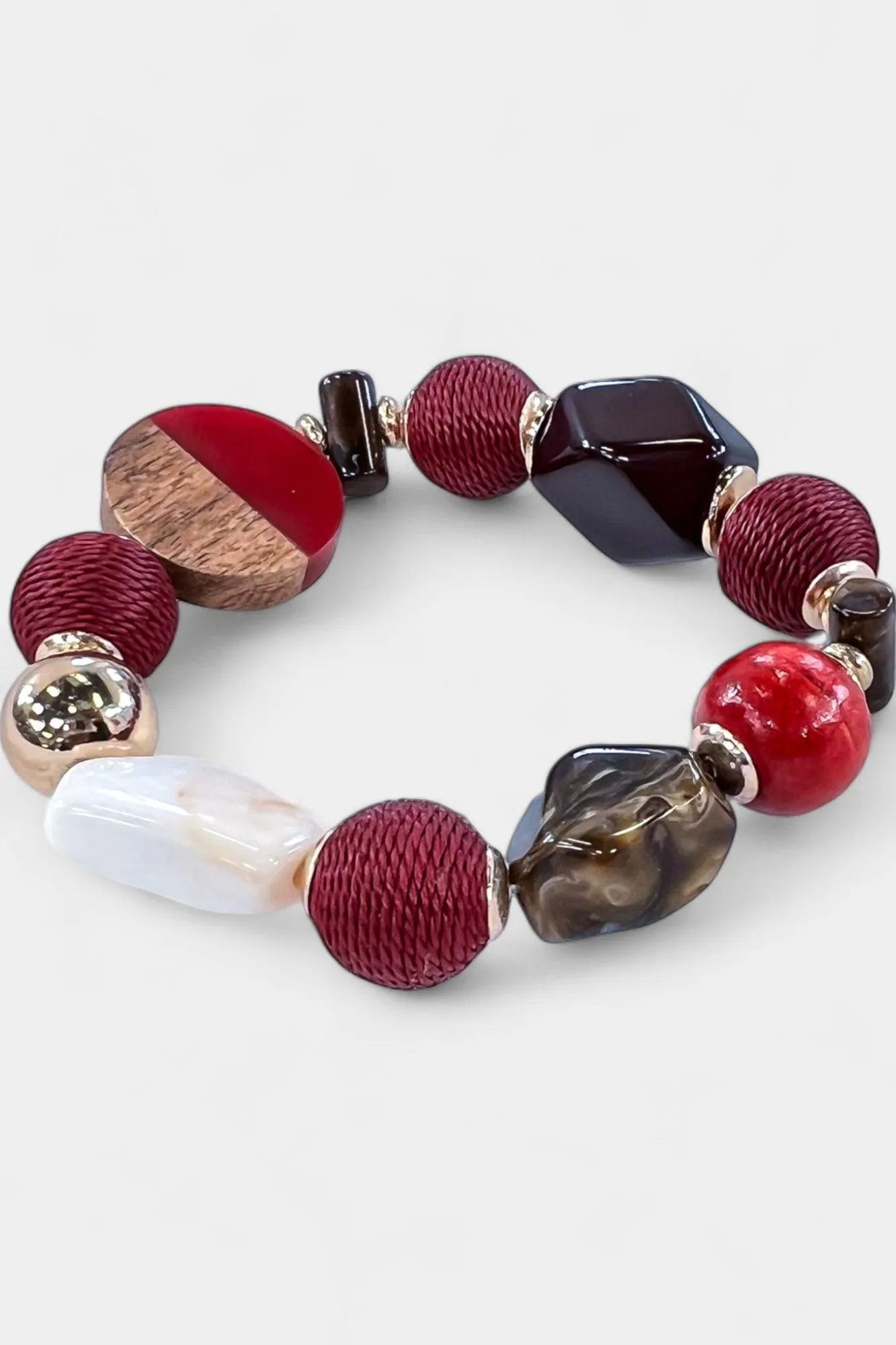 Burgundy Mixed Bead Stretch Bracelet