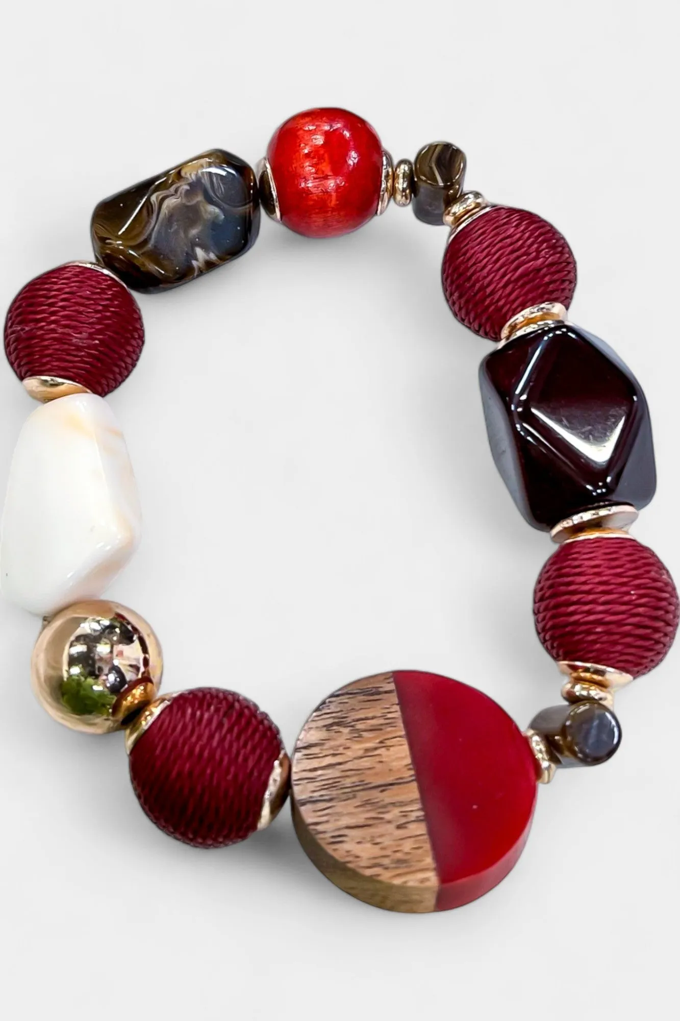 Burgundy Mixed Bead Stretch Bracelet