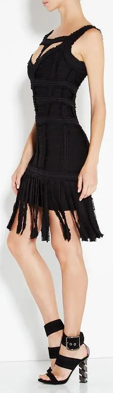 'Carley' Fringed Dress, Black