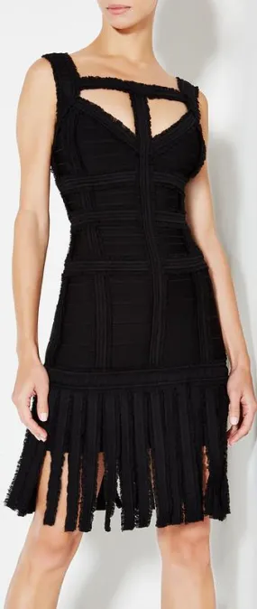 'Carley' Fringed Dress, Black