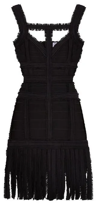 'Carley' Fringed Dress, Black