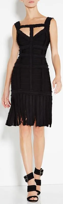 'Carley' Fringed Dress, Black