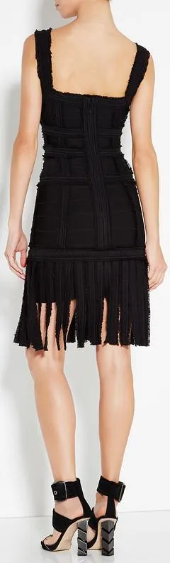 'Carley' Fringed Dress, Black