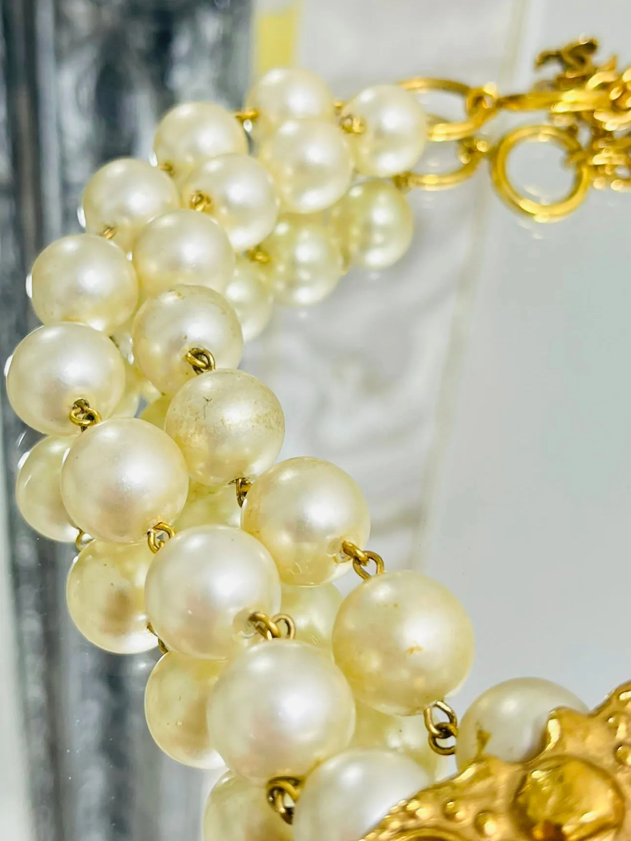 Chanel 1980's Vintage Pearl & 24k Gold Plated Necklace