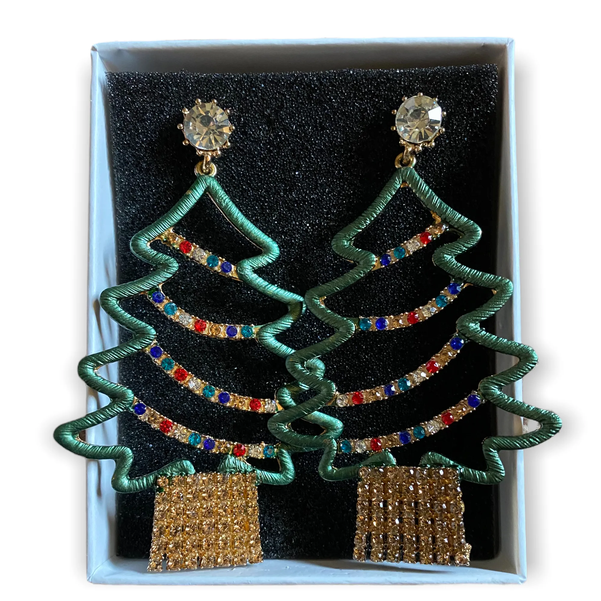 Christmas Tree Oversized Bling Gemstone Earrings