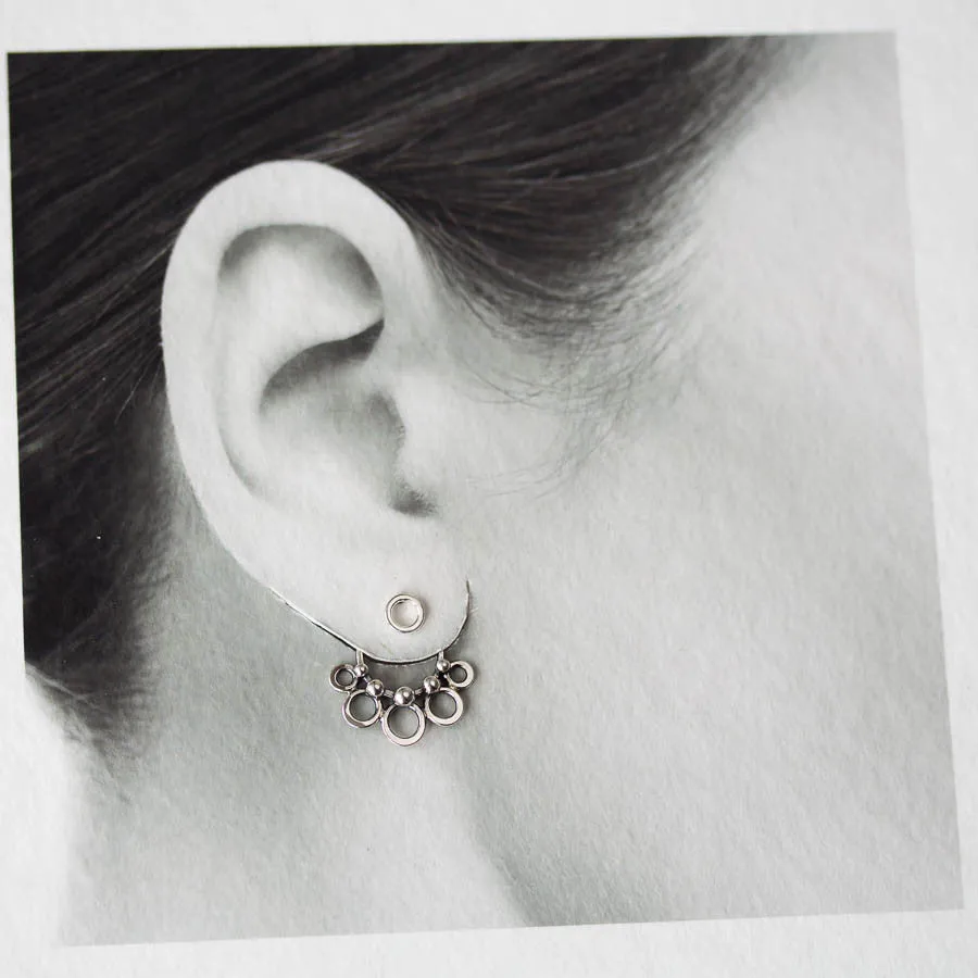 Circles and Dots, Handmade Silver Ear Jackets