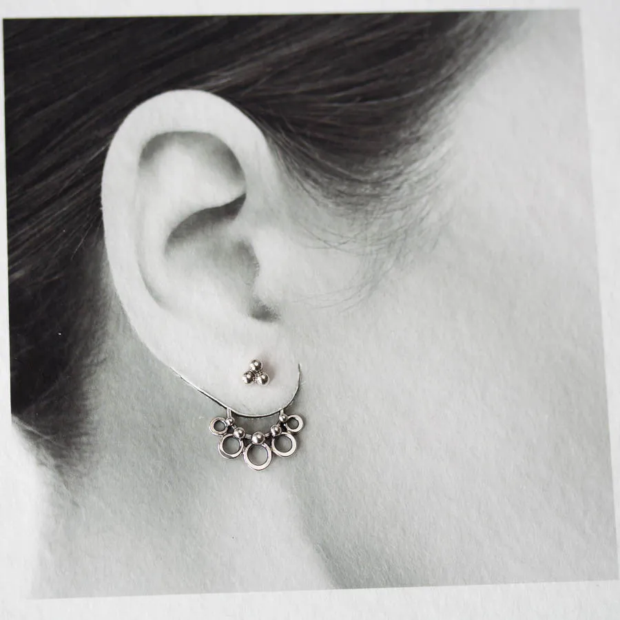 Circles and Dots, Handmade Silver Ear Jackets