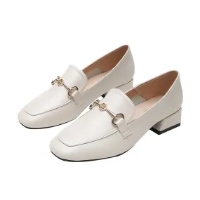 (Clean Up - US 9.5) Buckle Leather Thick Heel Loafers