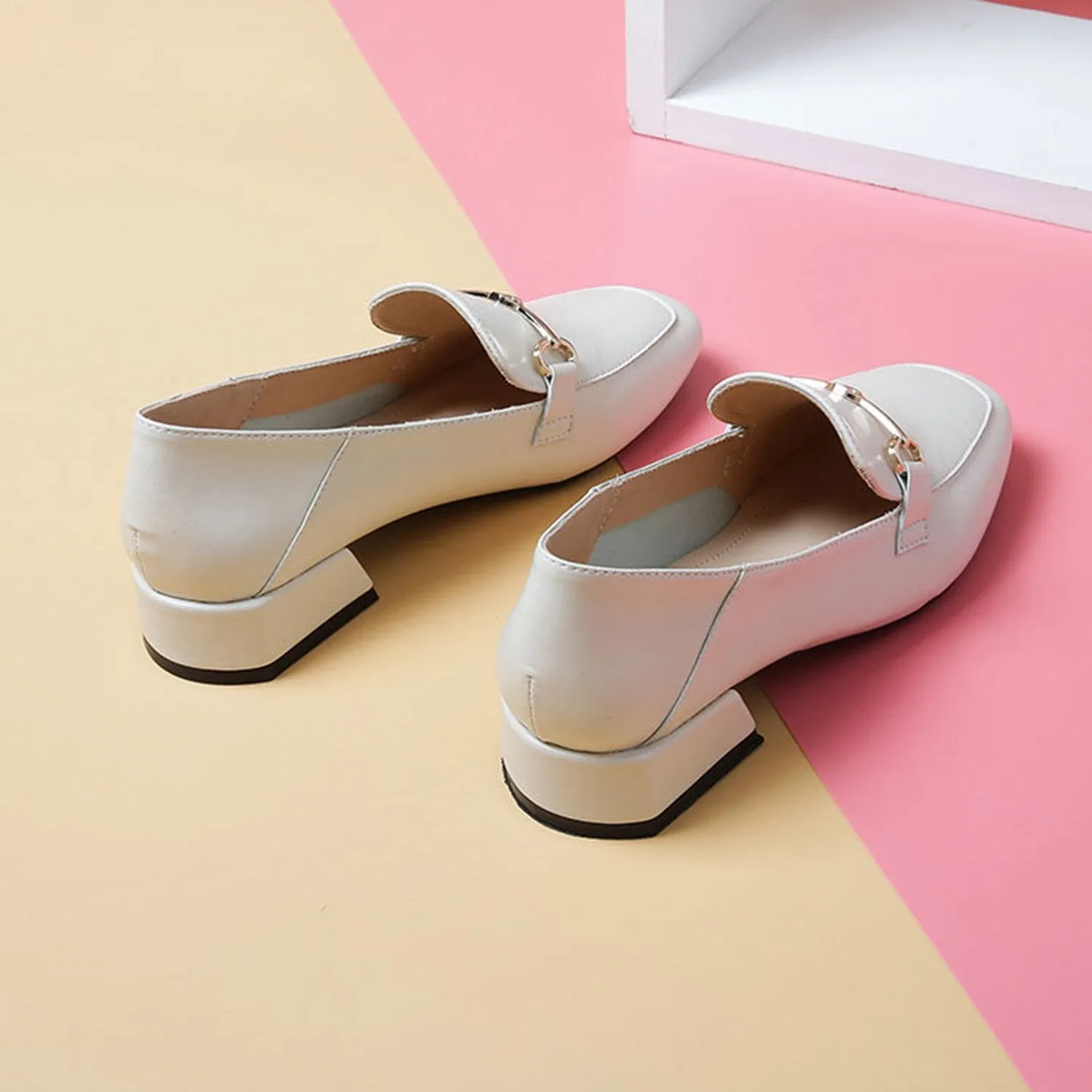 (Clean Up - US 9.5) Buckle Leather Thick Heel Loafers