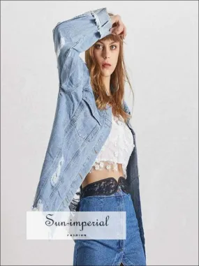 Cool it off Jacket - Autumn Denim Jacket for Women Lapel Collar Long Sleeve Ripped Hole Coat